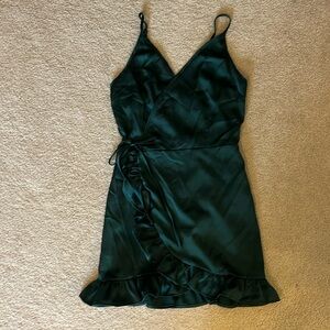 Polly Silky Hunter Green Mini Dress